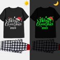 thumbnail image 1 of Pijamas familiares a juego de Navidad, conjunto de pijamas de manga corta con eslogan de sombrero de Navidad brillante luminoso, negro, 2023, 1 of 3