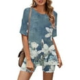 thumbnail image 1 of Ensembles de Gym pour Femmes 2 Pcs Mode Féminine Blouse à Col Rond Manches Courtes Hauts Shorts Ensemble Décontracté Ensembles Deux Pièces en Liquidation, 1 of 5