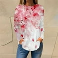 thumbnail image 2 of TFEOQRY Women's Floral Print Crew Neck Top Long Sleeve Pullover Casual Loose Fall Fashion Shirt Hot Pink, 2 of 5