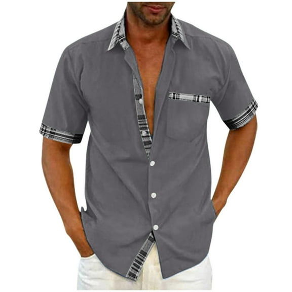 Leesechin Button Down Short Sleeve Linen Shirts for Men Summer Casual Cotton Spread Collar Beach Shirts