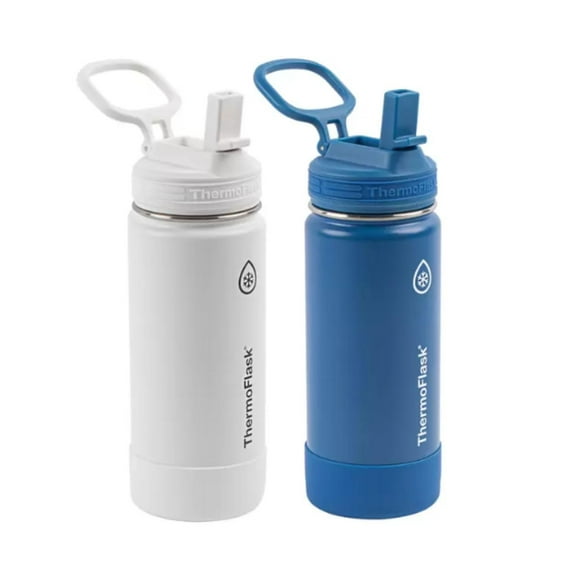 Set de 2 termos para botellas de acero inoxidable, 473 ml, color blanco/azul