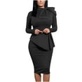 thumbnail image 2 of Tejiojio Fall Women's Summer Fashion Funny Irregular Round Neck Long Sleeve Ruffles Hip Wrap Dress, 2 of 9