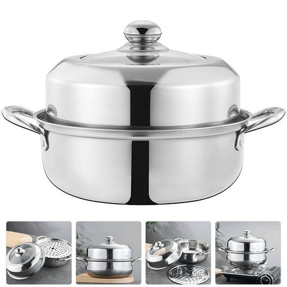 COMPUKAS Food Steamer Cooking Tool Double-layer Design Silver 1Pack
