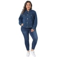 thumbnail image 3 of DARING DIVA Women's Plus Button Closed Long Sleeves Stitching Jean Jackets 1X Blue, 3 of 6