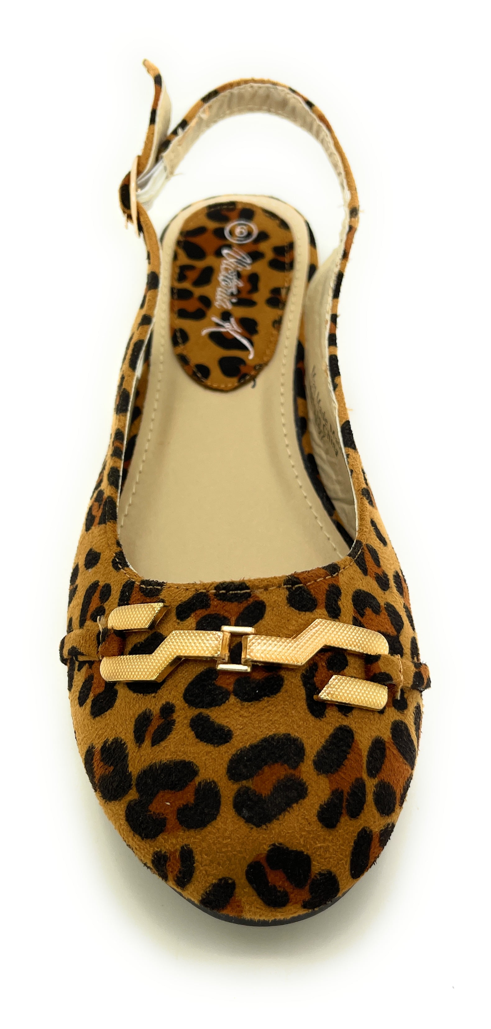 Women’s Leopard Print Slingback Flats – Open Back Pointed Toe Slip-On Shoes with Gold Chain Accent – Stylish Comfortable Casual Dress Flats for Work, Travel, or Everyday Wear