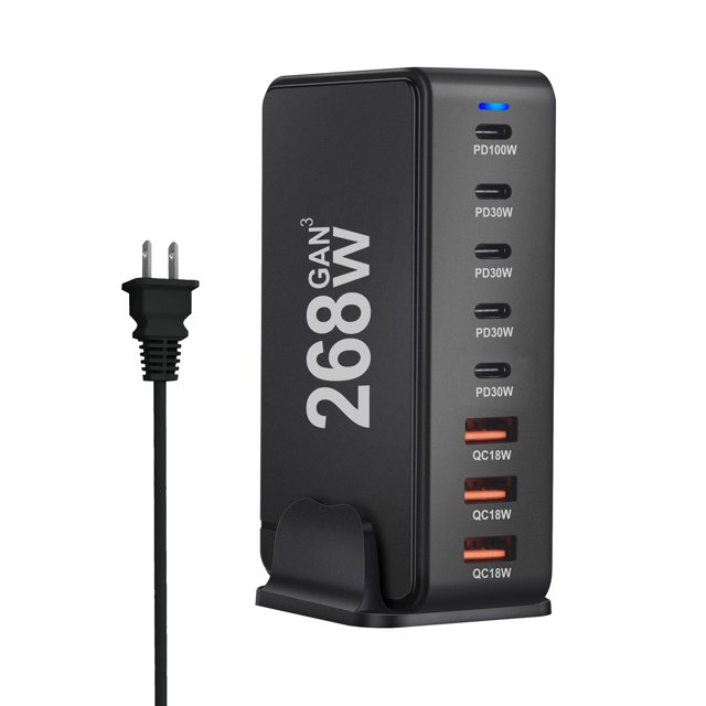 268W Desktop Charger 8-port USB Type C PD Charger Fast Charge Fast Charger Mobile USB Charger ,Easy to Use