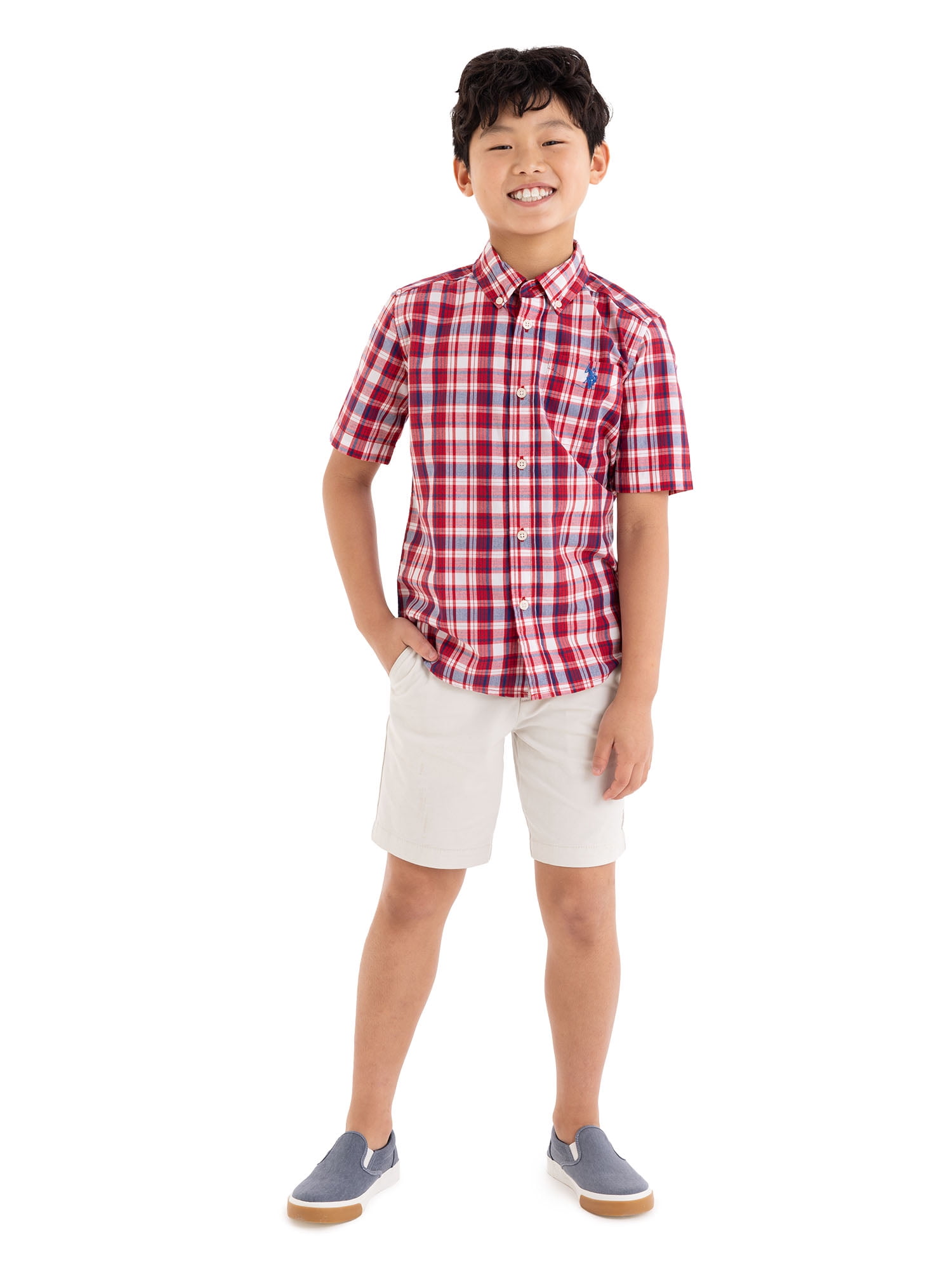 U.S. Polo Assn. Short Sleeve Button-Up Shirt for Boys, Sizes 4-18