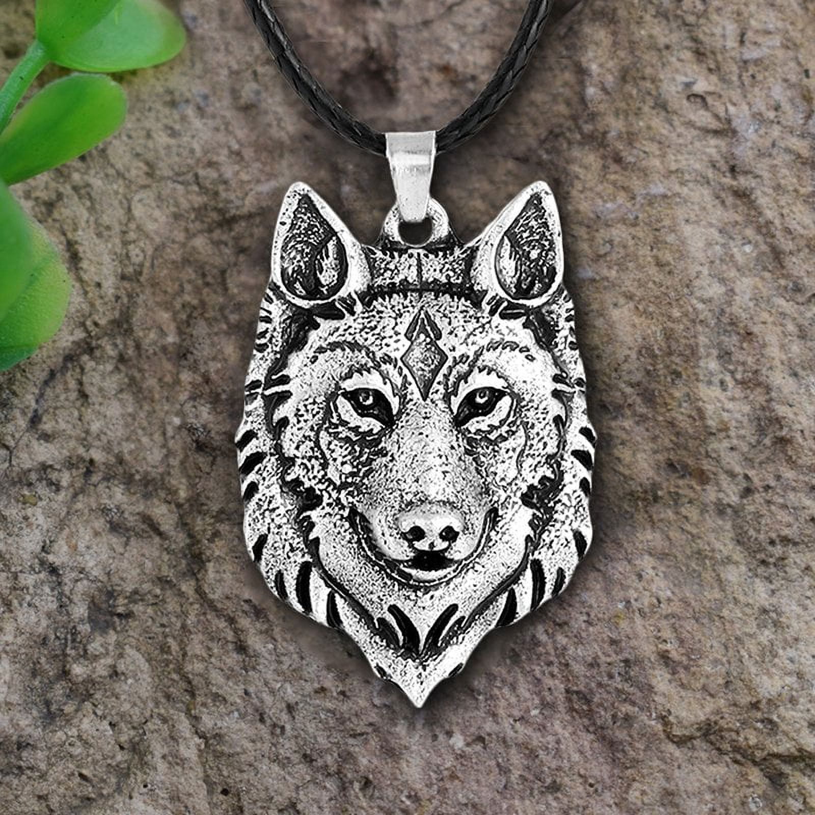 Pendentif Tête de Loup en Argent Tibétain Collier Amulette Animaux