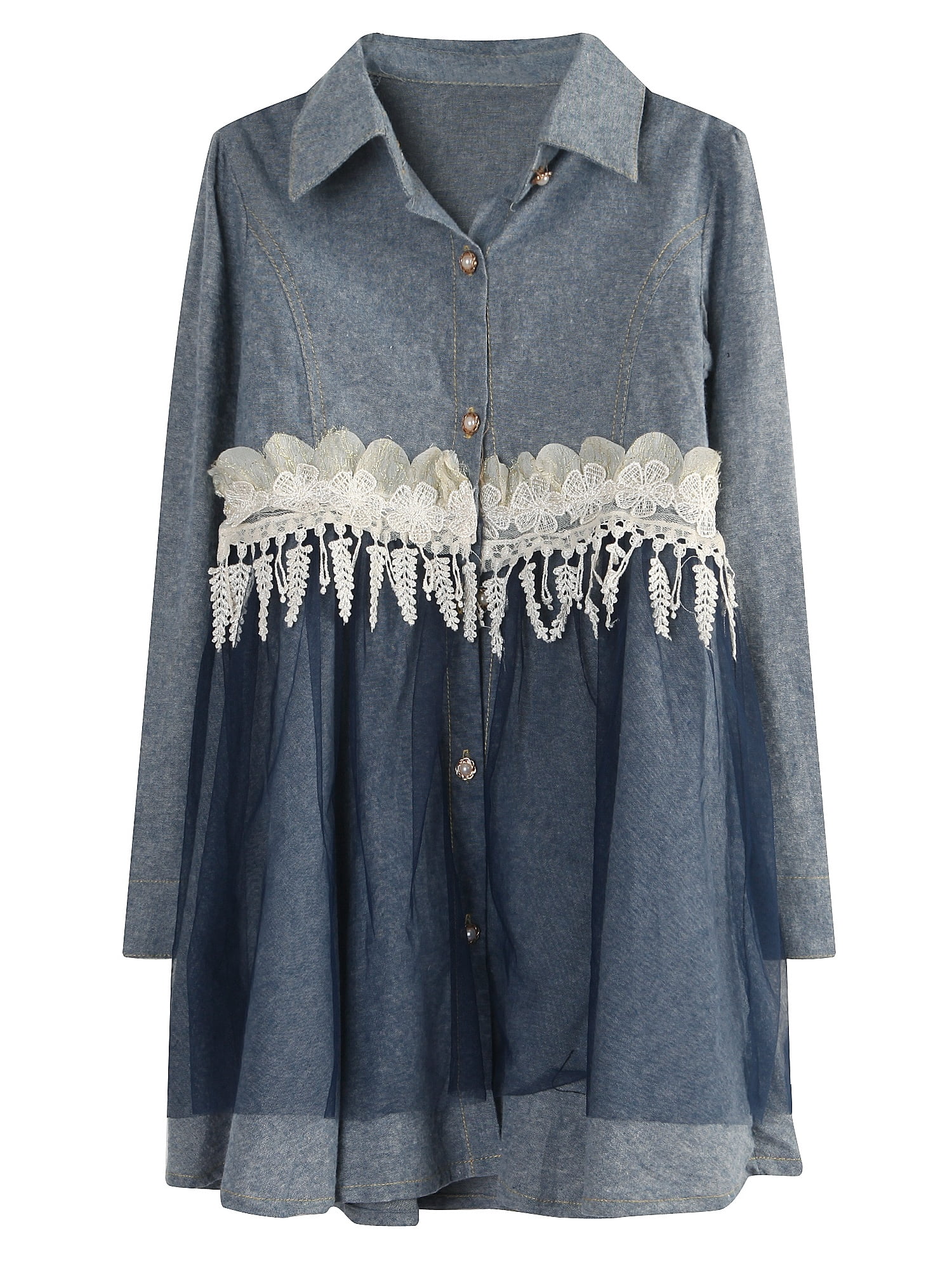 Little Girls Blue Denim Lace Detail 