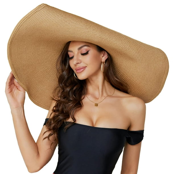 Sombrero de playa de paja DECHISY de ala ancha de gran tamaño para mujer