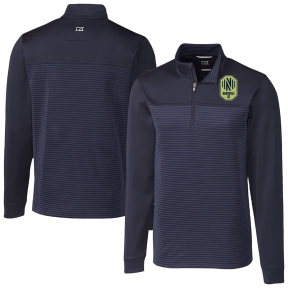 Men's-Cutter & Buck  Navy Nashville SC Big & Tall Traverse Stretch Eco Stripe Quarter-Zip Pullover