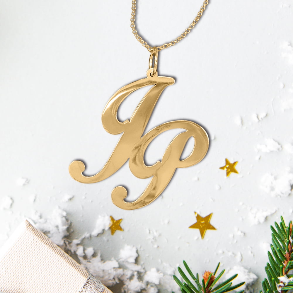 Personalized Two Initial Pendant Necklace Monogram in 14kt Gold Plated Sterling Silver
