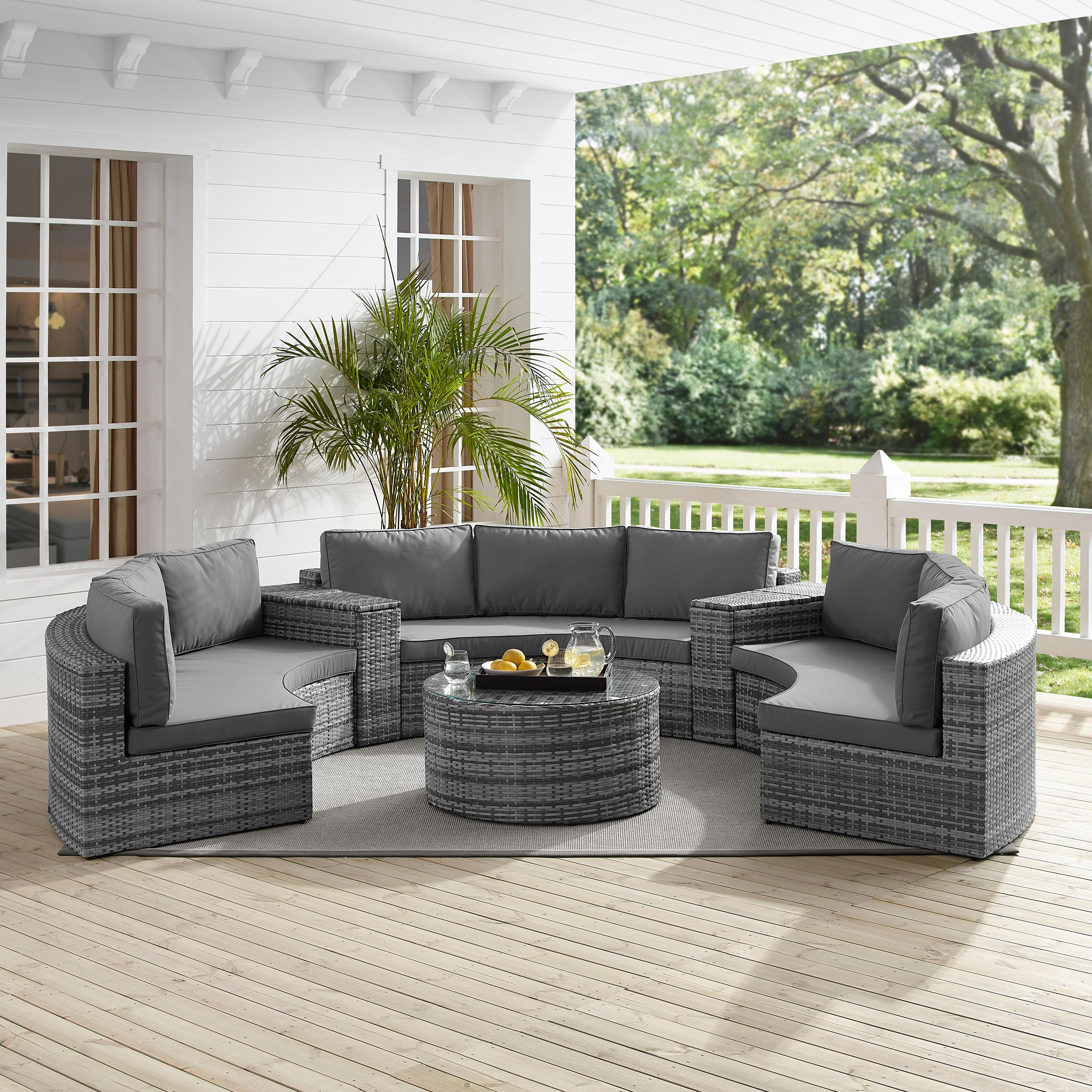 Catalina 6Pc Outdoor Wicker Sectional Set Gray/Gray - Round Glass Top Coffee Table, 3 Round Sectional Sofas, & 2 Arm Tables - image 5 of 8