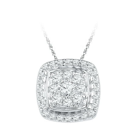 - 10kt White Gold Womens Round Diamond Square Cluster Fashion Pendant 1/2 Cttw