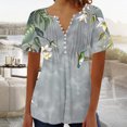 thumbnail image 4 of YOTAMI Plus Size Tops for Women Dressy Casual Loose Fit Blouses Summer Ruffled Floral Print Short Sleeve Button V-Neck T-Shirts Multicolor, 4 of 5