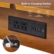 HULALA Home End Table with Charging Station, Side Table with Drawer and Pull-Out Shelf, Nightstand Bedside Table with USB Ports and Outlets, Acorn