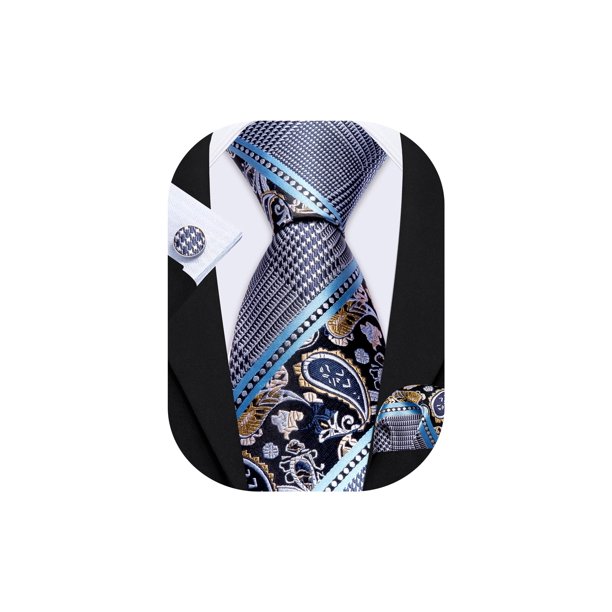 Set de Corbata Barry.Wang Seda Paisley a Rayas 150 cm