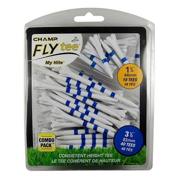Champ Zarma FLYtee My Hite 3.25 inch, White with Blue Stripes, 50 Count