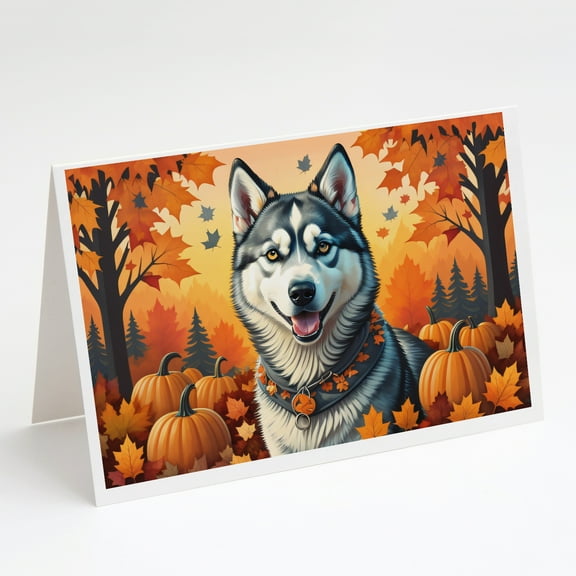 Siberian Husky Fall Greeting Cards and Envelopes Pack of 8 7 in x 5 in
