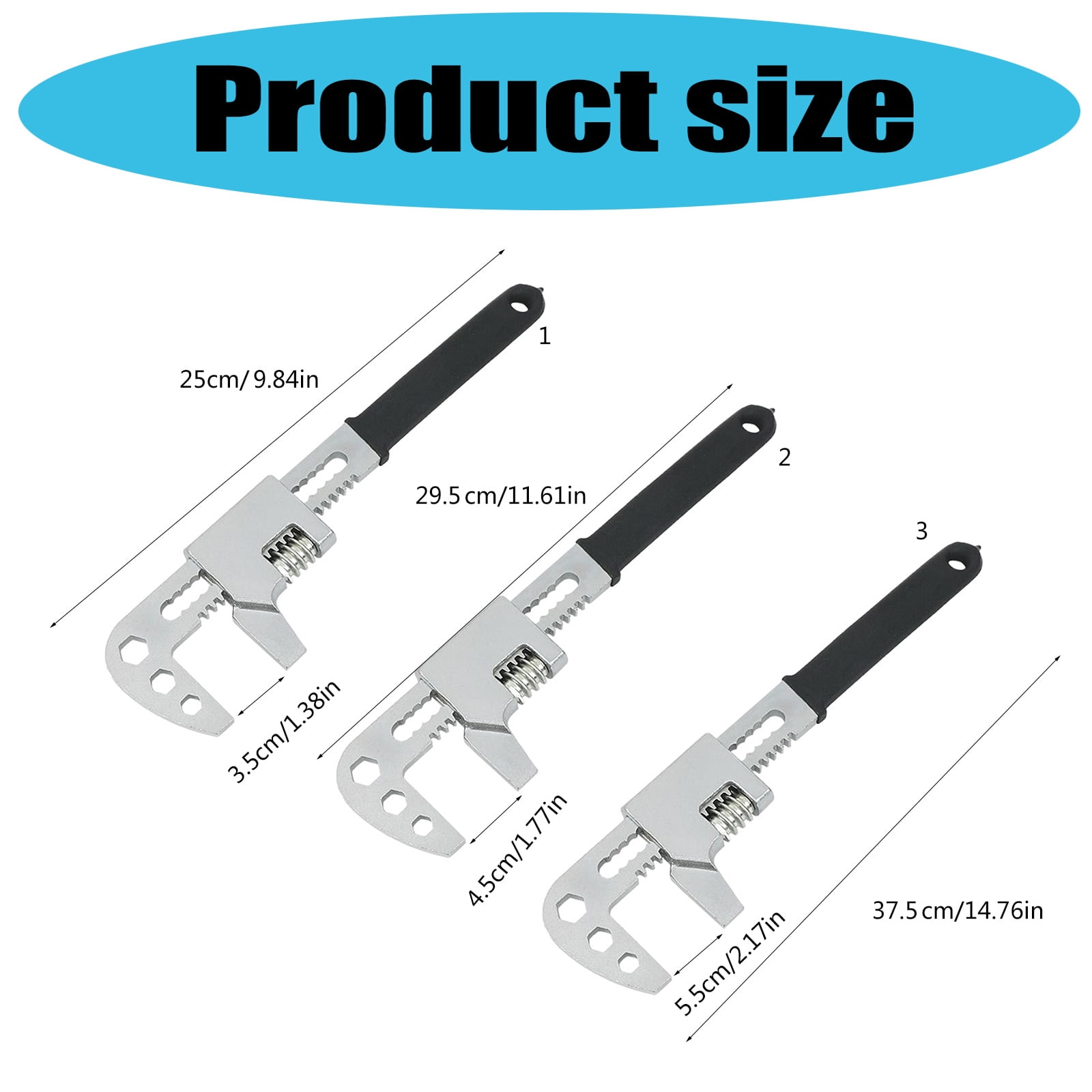 F Type Adjustable Wrench Steel Bathroom Sink Wrench Household Pipe Spanners Pipe Wrench and Large Opening Wrench