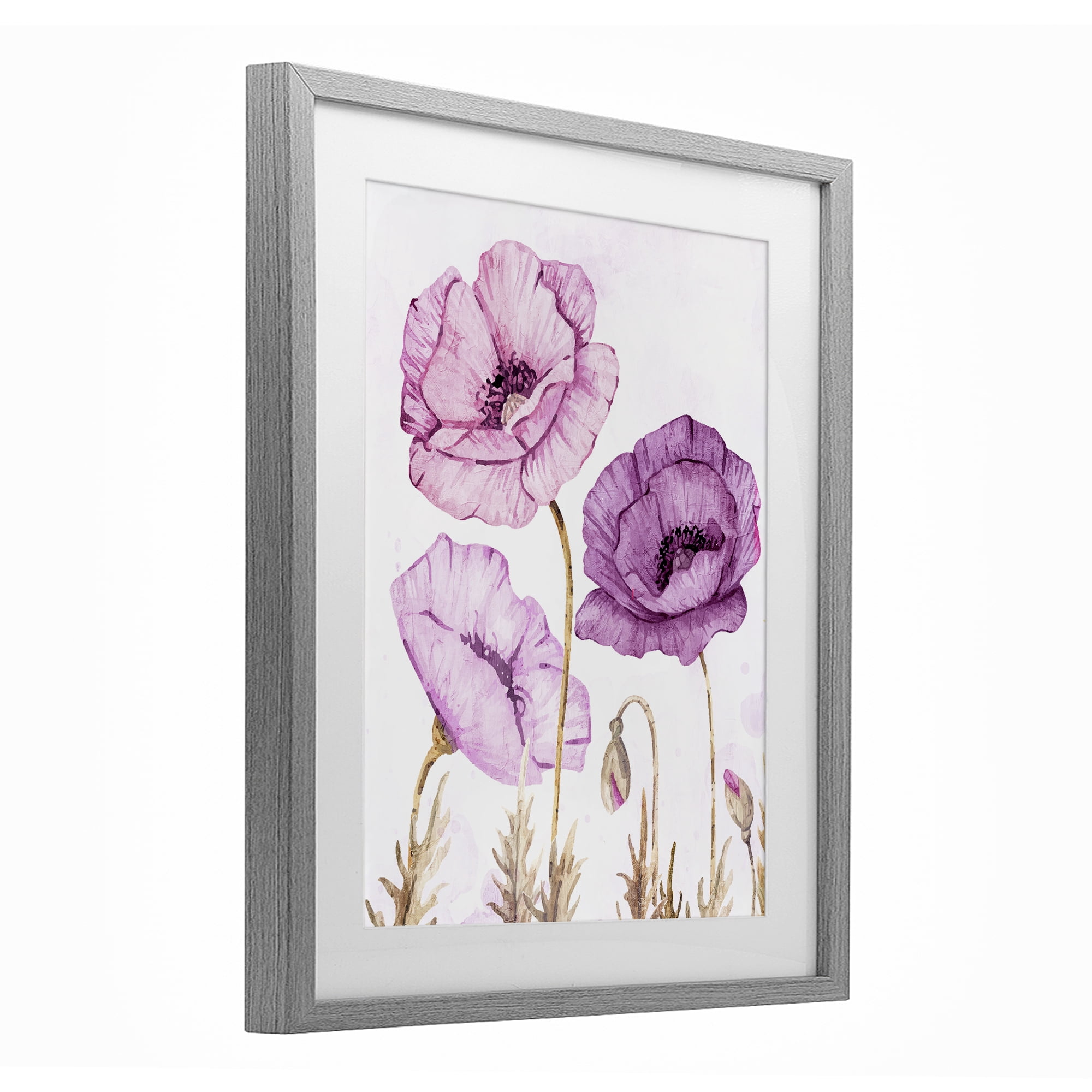 Stupell Industries Bright Poppies in Purple Gray Framed Print Under Glass, design by Kim Allen