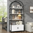 thumbnail image 6 of Casendy 71" Tall Arched Bookshelf, 3 Tier Bookcase with Storage Cabinet, Metal Frame Book Shelf Display Storage Shelves for Living Room, Home Office, White, 6 of 10