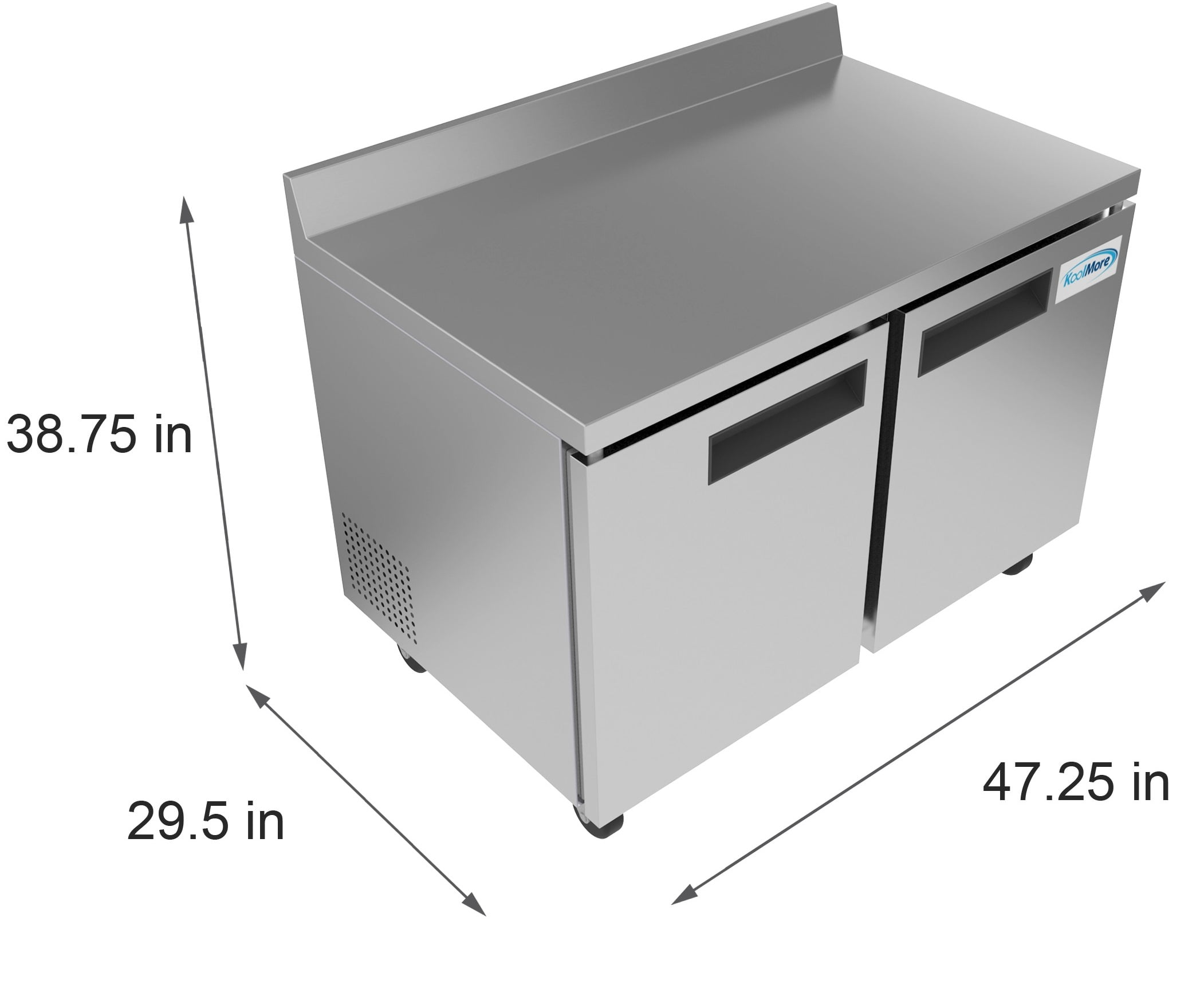 KoolMore 48 in. Stainless Steel Two-Door Worktop Commercial Freezer with 3.5 in. Backsplash, 12 Cu. ft.