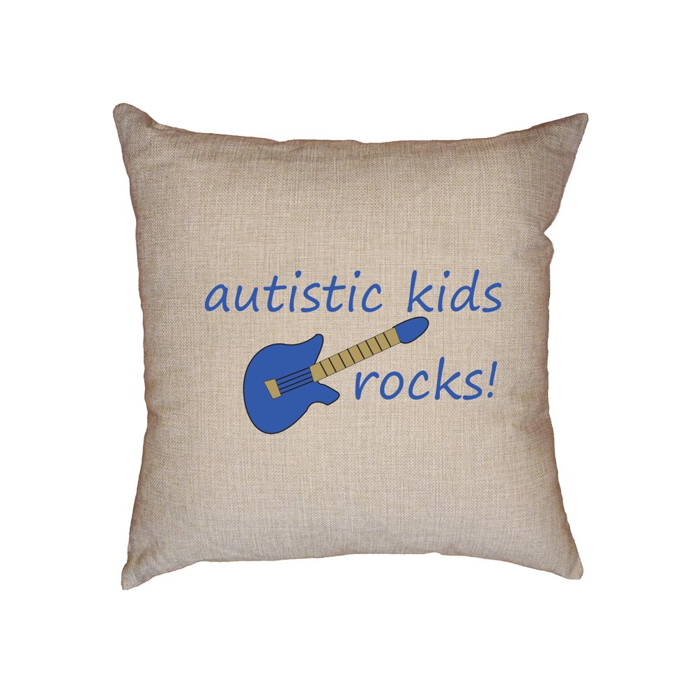 Autistic Kids Rock Autism Support Guitar Decorative Linen Throw Cushion