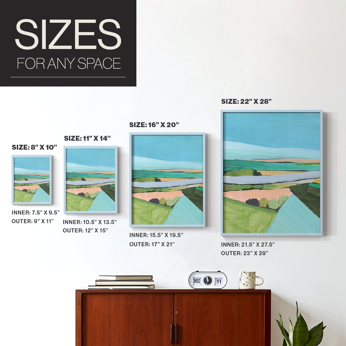 Bright Colored Countryside I Framed Print in Blue Solid Wood Framed Print No Nail Hanging