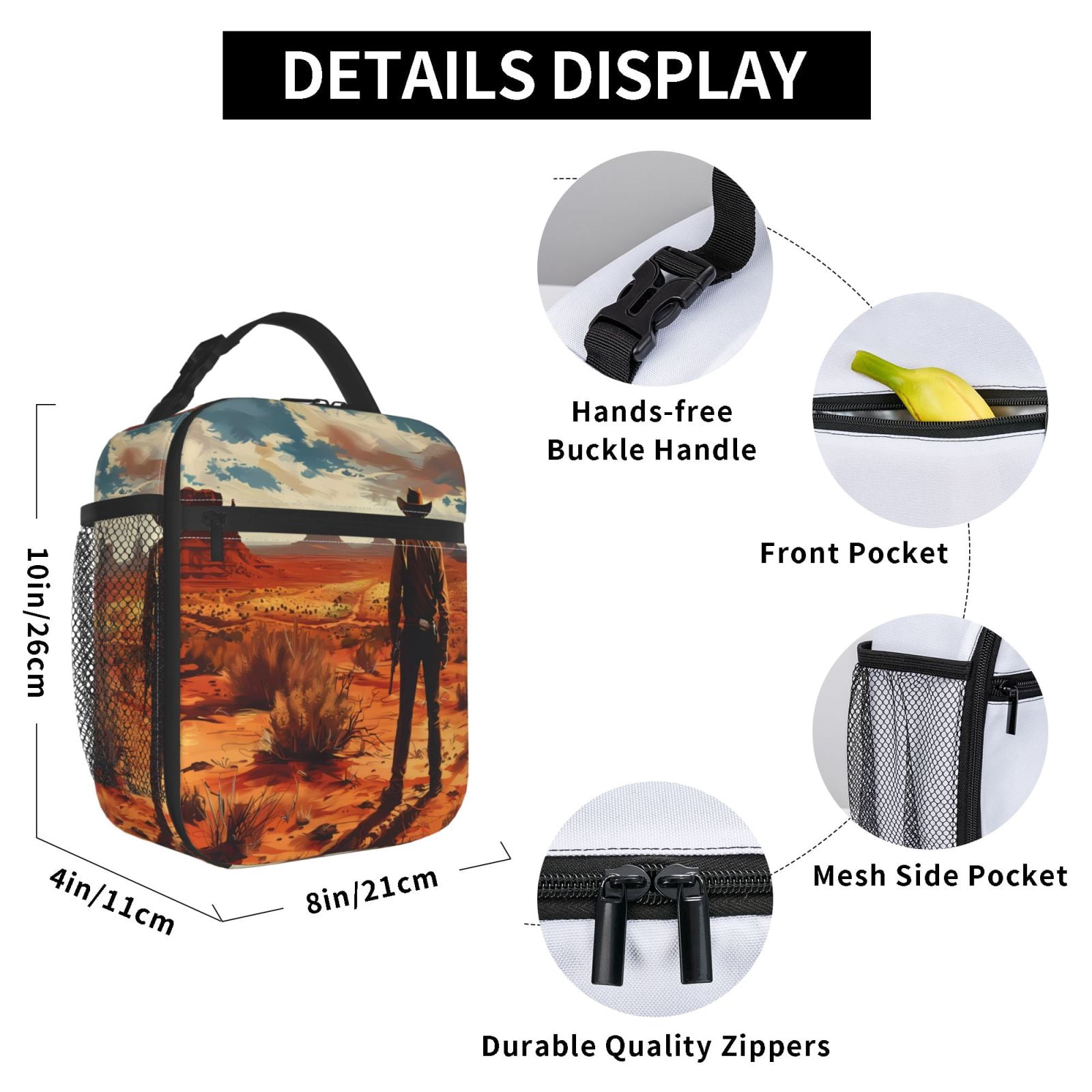 Lunch Bag For Women Men Insulated Portable Lunch Box Bento Box Office Picnic Travel Cooler Bag Cowboy Western Desert (2)