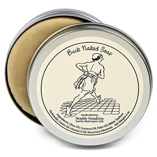 Buck Naked Soap-100% Natural & Hand Made. One 4 oz Bar in a convenient Travel gift Tin. great For Unscented Sensitive Skin.