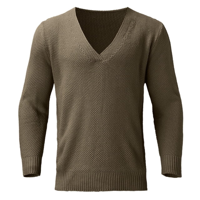 MIASHUI Men's Fall Winter Pullover V-Neck Solid Color Cardigan Knit Shirt Jacket Long Sleeve Comfort Brown,S