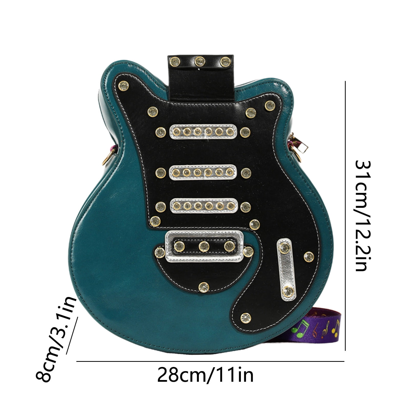 Mauxuk Unique Guitar Shaped Backpack - Stylish PU Leather Sling Bag, Rhinestone Rivets, Adjustable Strap, 12.2x11x3.1in, 1.3lb, Travel & Gifts