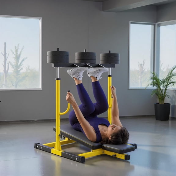 Demifill Vertical Leg Press Machine - Yellow, Adjustable Leg Back Head Positions, 2" Olympic Plate Compatible