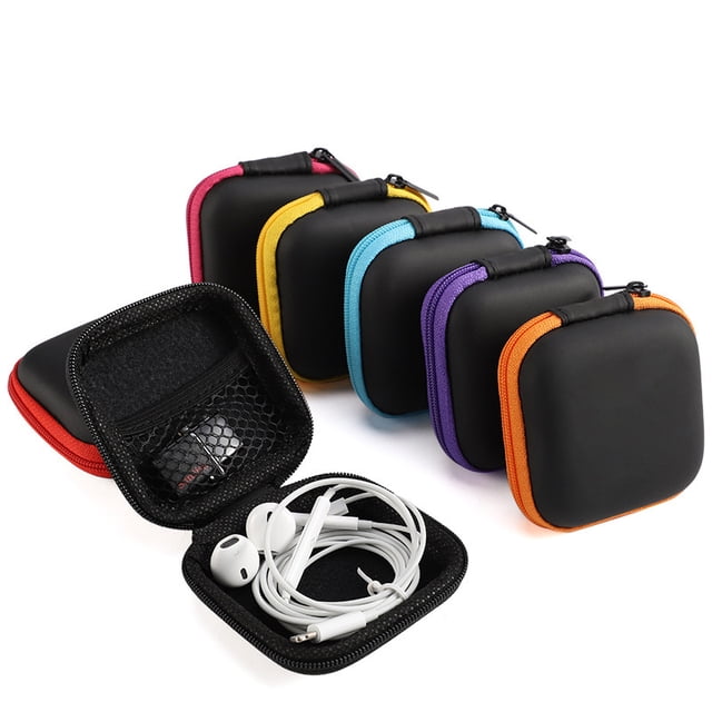 6Pack Square Earbud Case Portable EVA Carrying Case Storage Bag Cell Phone Accessories Organizer with Carabiner for Earphone, Earbud, Earpieces, SD Memory Card, Camera Chips-6 Colors.