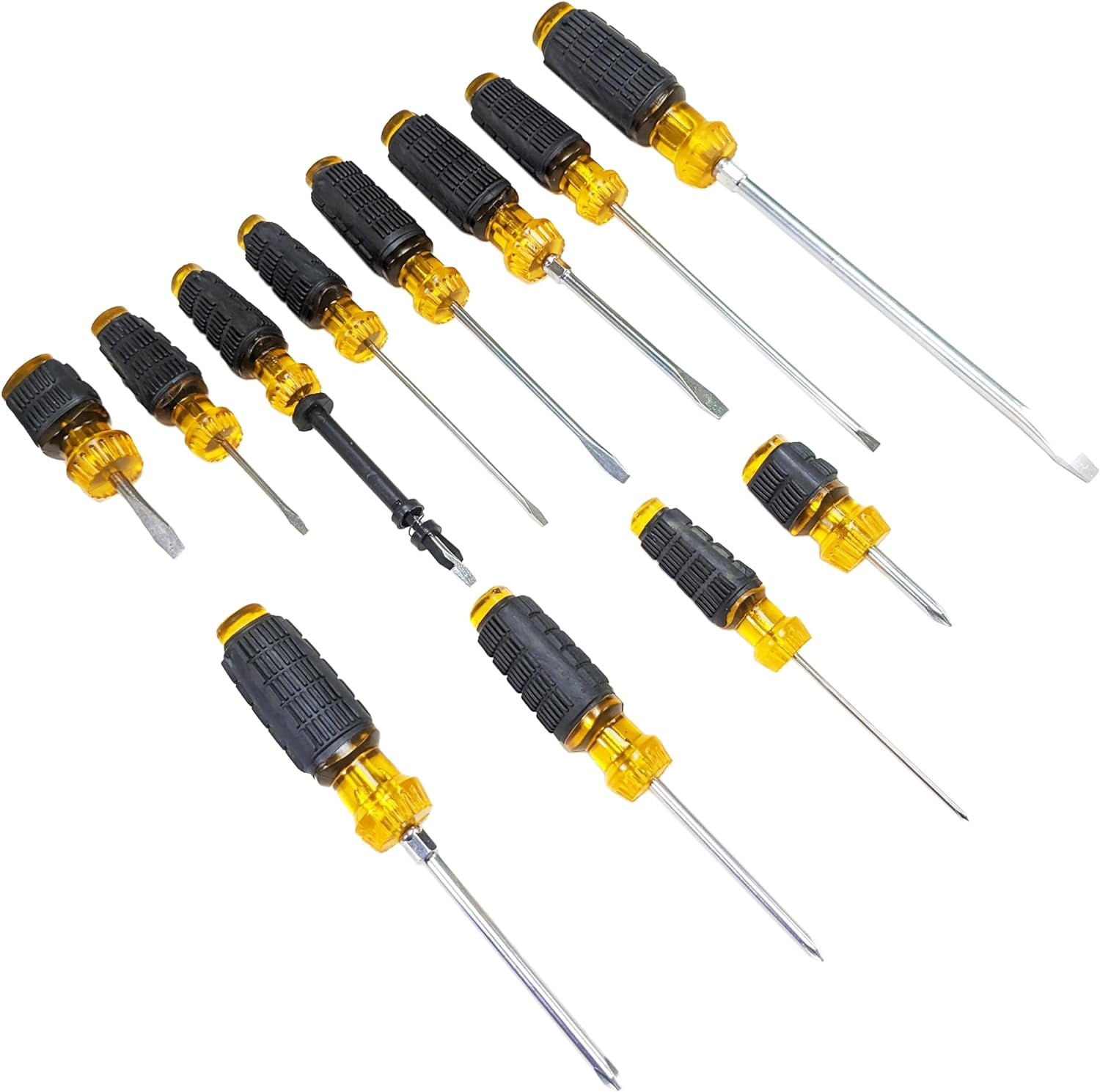 12 Piece Magnetic Screwdriver Set - Includes 8 Slotted and 4 Phillips Screwdrivers with Rubber Grip and Anti-Roll Handles