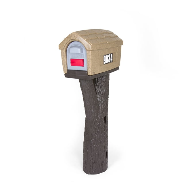 Mailbox Simplay3 Rustic Home de plástico con soporte para poste, arenisca