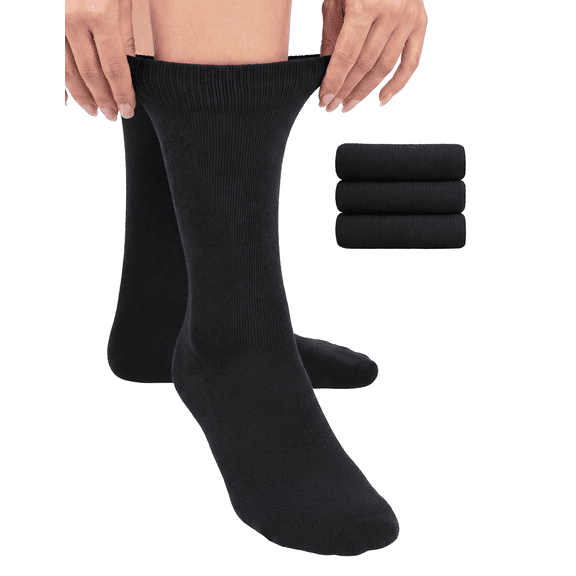 Hugh Ugoli Women's Bamboo Dress Socks, Thin Crew Business Casual, 3 Pairs, Black, Shoe Size: 6-9