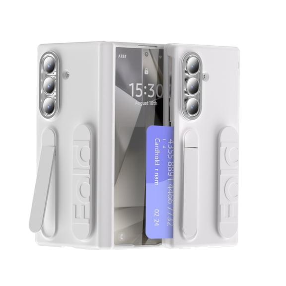 Case for Samsung Galaxy Z Fold 6, Soft Silicone & Matte PC Phone Case with Hidden Card Slot Wristband Portable Kickstand Hinge Protection Shockproof Anti-Drop Anti-Scratch Protective Cover, White