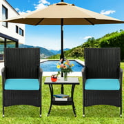 3 Piece Patio Sets Clearance, Outdoor Bistro Table Set, Patio Cushioned Chairs with Table, All-Weather Wicker Conversation Set, Patio Furniture Set Include 2 Chairs with Cushions and 1 Tea Table, B165