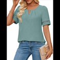 thumbnail image 2 of Camisa Elegante de Corta con Encaje y Mangas Huecas para Mujer, Color Liso, Verde XL, 2 of 5