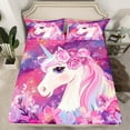 thumbnail image 2 of Feelyou Magical Unicorn Kids Twin Sheet Sets, Mystic Galaxy Sky Twin Fitted Sheet, Pink Groovy Flower Flat Sheet, Lightweight Room Decor, 3-Piece, 2 of 7