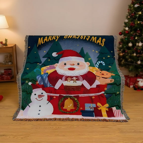 Christmas Tapestry Throw Blanket, Multipurpose Holiday Decor for Sofa Couch Bed, Reversible Gift Carpet for Home Office Nap(A)
