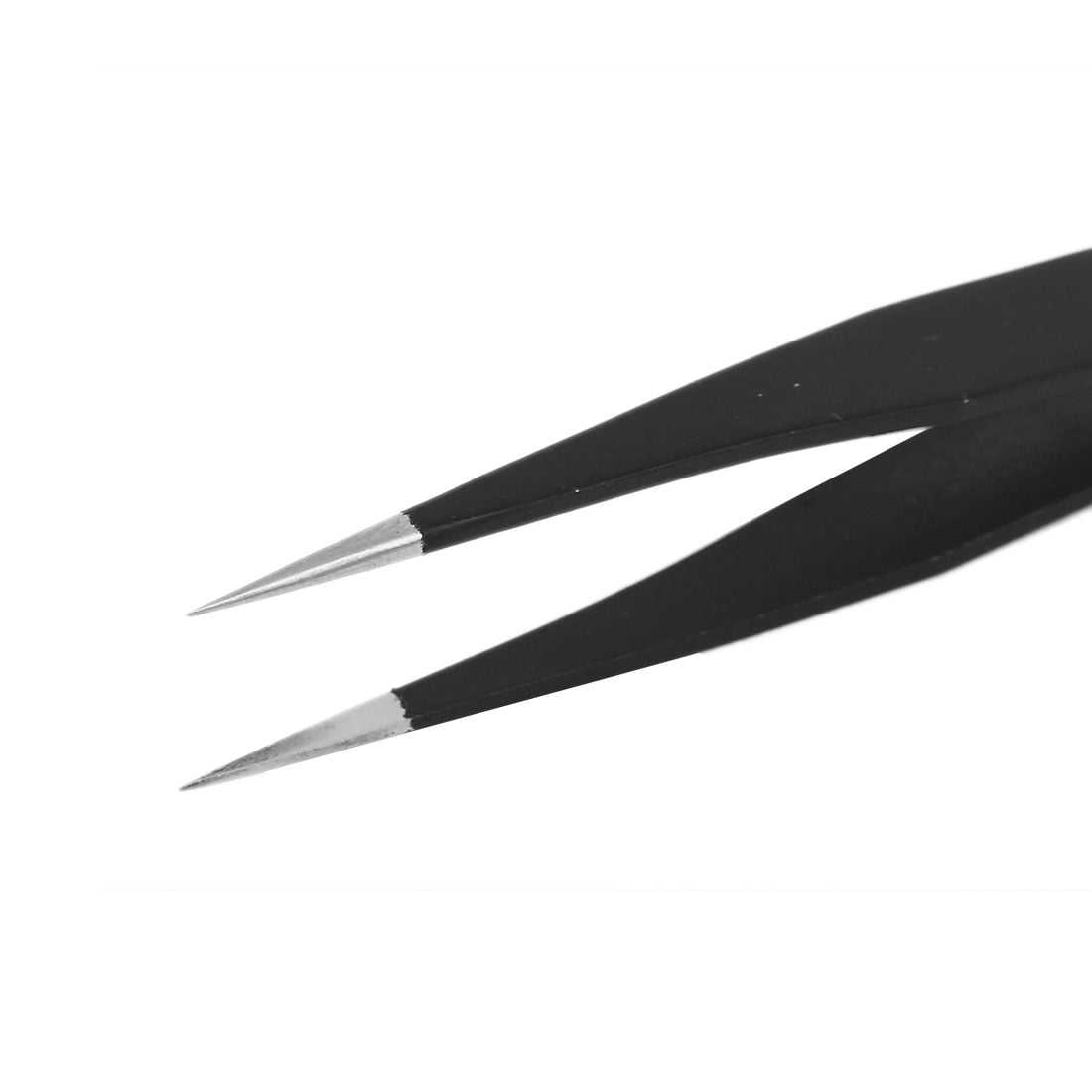 Metal Pointed Tip Straight w Curved Tweezer Set Black 2