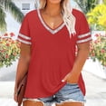 thumbnail image 3 of FRSASU Plus Size Tops for Women Short Sleeve V-Neck Casual Summer Loose Fit Tunics T-Shirts Red-B, 3 of 5