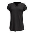 thumbnail image 6 of Lumivie Cute Tops For Women Summer With Sleeves Tshirts Shirts For Women Cotton Plain Black Blouses For Women Black Cotton Blouses V Neck T Shirts For Women Pack, 6 of 6