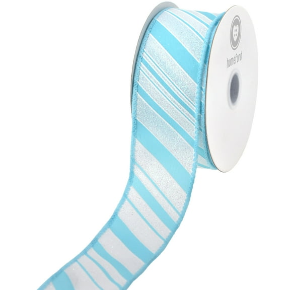 HOMEFORD Christmas Iridescent Diagonal Stripes Wired Ribbon, 1-1/2-inch, 10-yard, Aqua