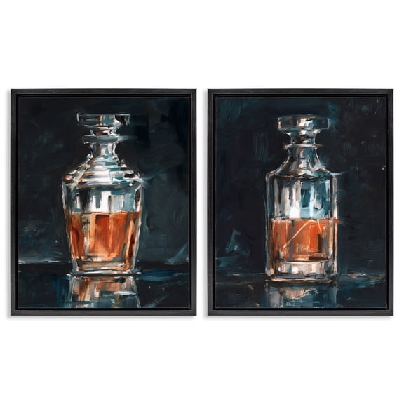 Stupell Industries Abstract Whiskey Decanters Food & Beverage Painting Black Floater Framed Canvas Art Print Wall Art, 17 x 21, Set of 2