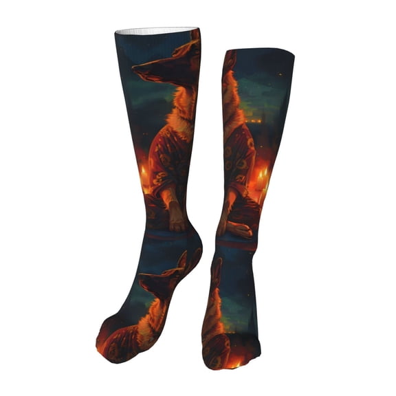 Rateoe Candle Shepherd Dog print Women's Men's Novelty 20in Crew Socks Cotton Socks Knee High Socks for Walking,Running,Nurses,Pregnancy-One Size