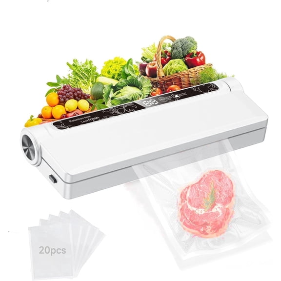 Vacuum Sealer Machine for Food- Compact Household Vacuum Sealer. 60KPA Strong Suction, Moist/Dry Modes, with 20 Vacuum Seal Bags for Food, LED Indicator Light with Digital Countdown Timer, Compact, L